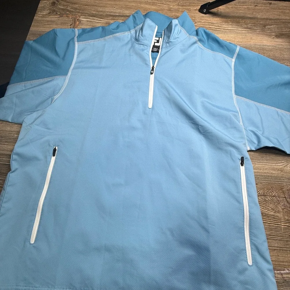 FootJoy FJ Mens Blue Quarter Zip Golf Pullover Lightweight Jacket Large